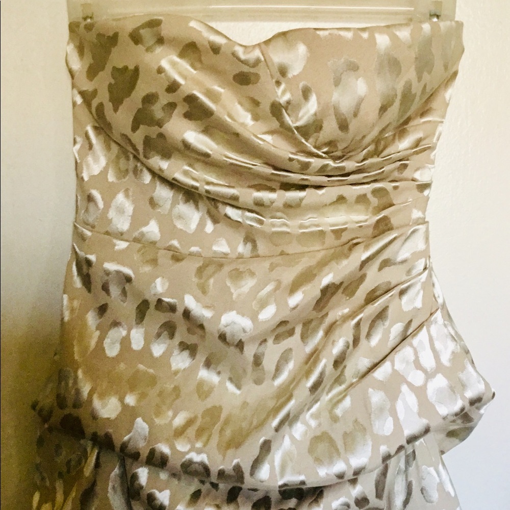 Short strapless cocktail or party dress.